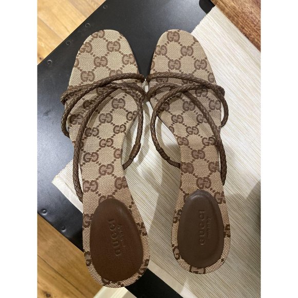 NEW Gucci Kitten Heel Braided Leather Sandals 39.5 - Picture 3 of 9